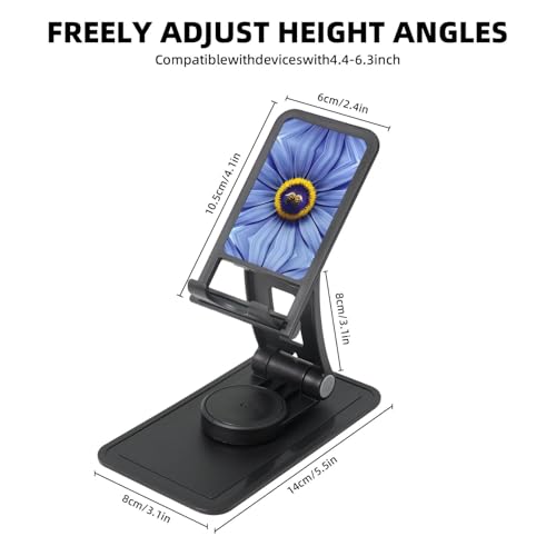 Flower Heart Bee Cell Phone Stand 360° Adjustable Foldable Desktop Phone Holder Cradle Compatible with Most Mobile Phones Black