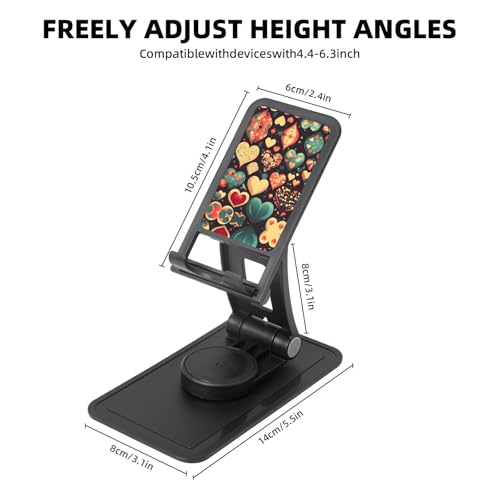 Heart Crush Flower Cell Phone Stand 360° Adjustable Foldable Desktop Phone Holder Cradle Compatible with Most Mobile Phones Black