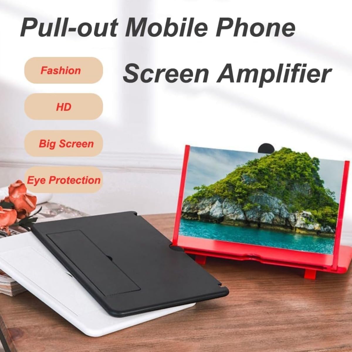 2026 Screen Magnifier Newest Version,3D Pull-Out HD Screen Phone Projector,Foldable Phone Stand with Phones Magnifier Screen,for Watching Football, Rugby, Basketball Match,for All Ages (White, 16IN)