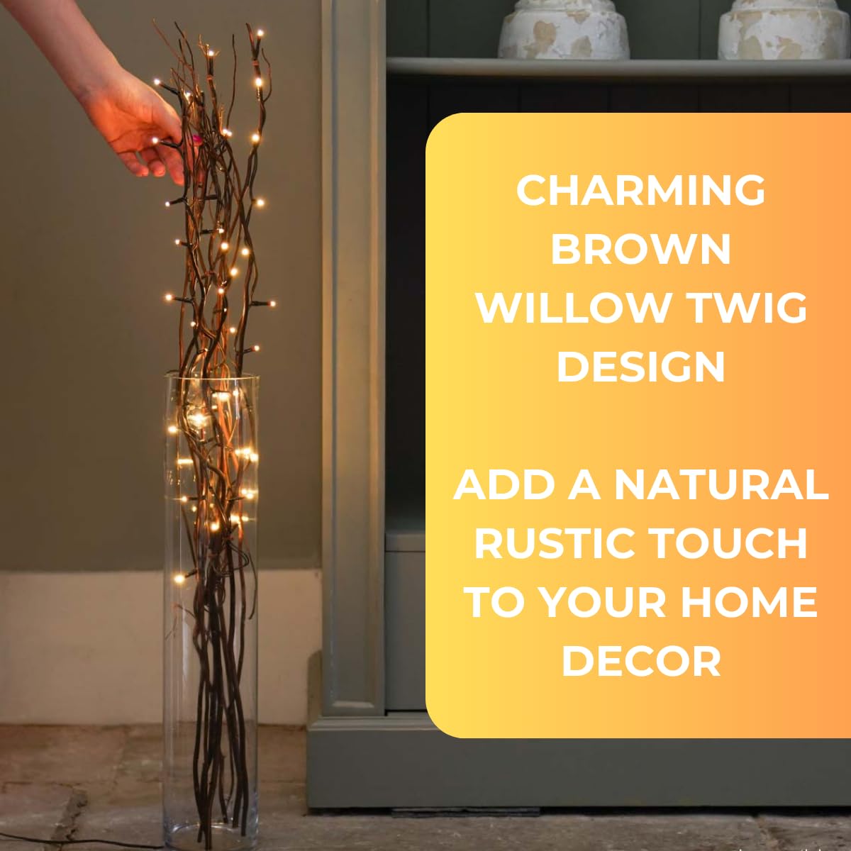 Festive Lights 5 x 87cm Tall Brown Willow Twig Branch Lights β 50 Warm White LEDs β Plug In Mains Powered Indoor Decorative Christmas & Home Accessory β Vase, Table, Bedroom & Living Room Rustic Decor