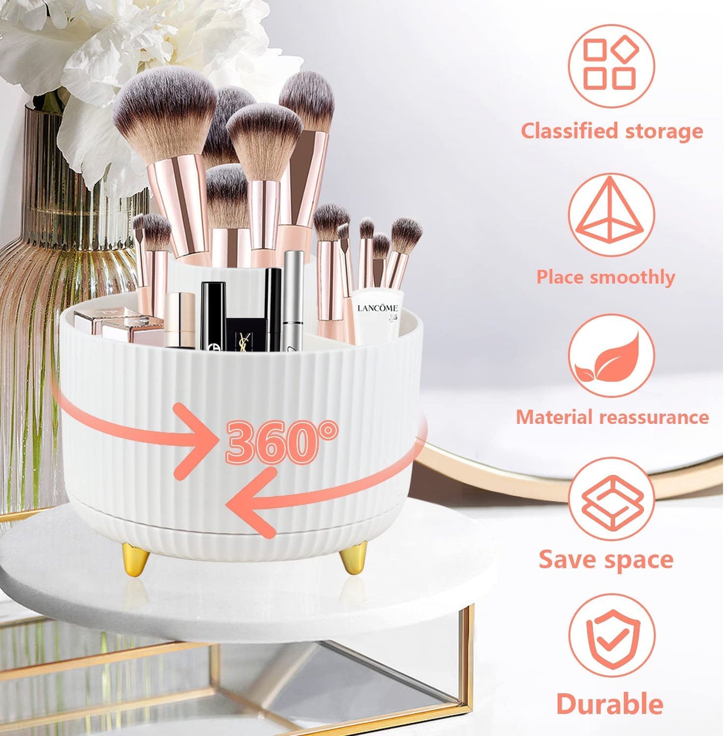 360° Rotating Pencil Pen Pot, Creative Pencil Pen Holder Makeup Brush Holder with 5 Compartments,Rotatable Desktop Desk Tidy Organiser Decorative Stationery Storage Boxes for Home Office