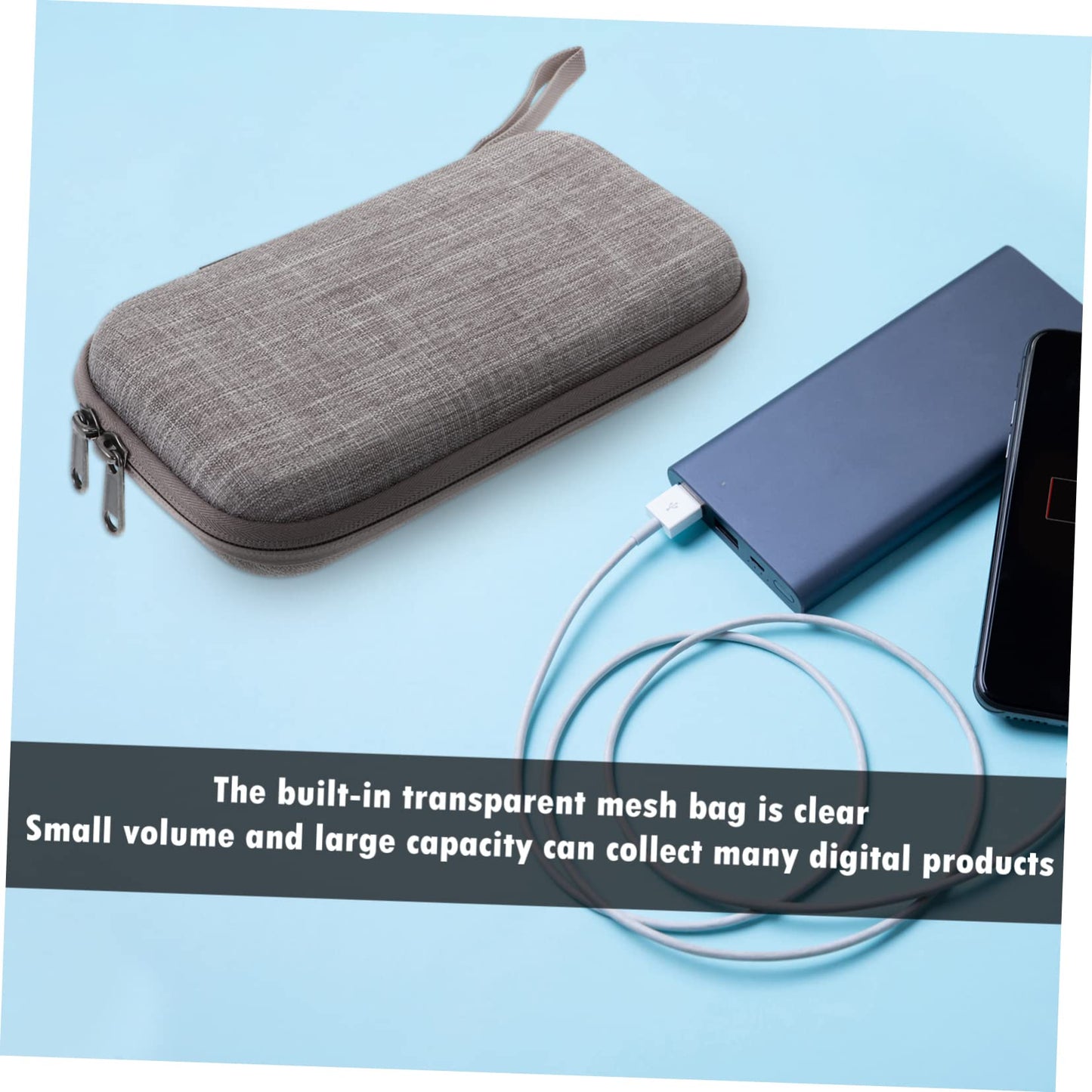 jojofuny Power Bank Bag Holder and Travel Electronic Organizer for Digital Products, Shockproof Eva Storage Pouch for Phone Accessories and Data Cables, Portable Grey Charging Case for Travel