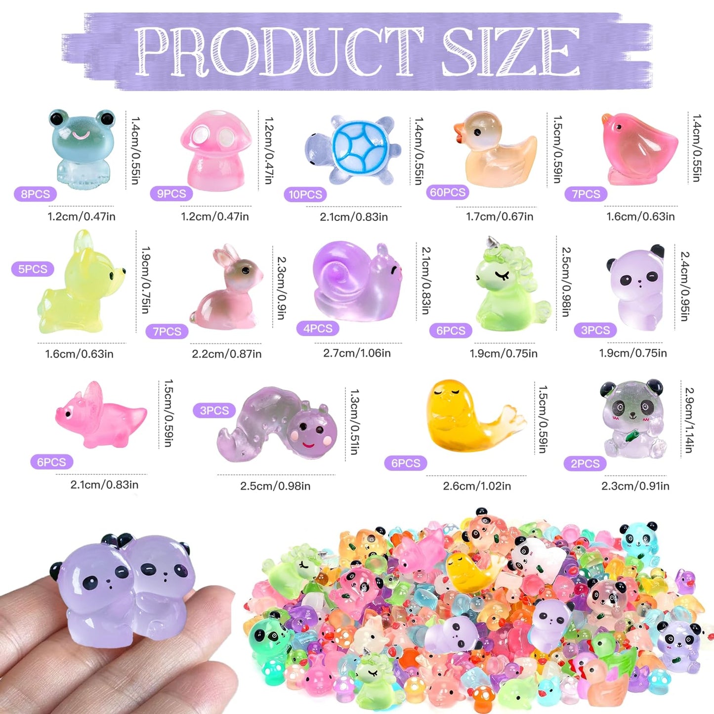 136PCS Mini Luminous Resin Animals, Cute Tiny Small Resin Animals Little Plastic Animal Figurines Small Ducks Bulk Glow in the Dark for Fairy Garden Dollhouse Plant Decorations