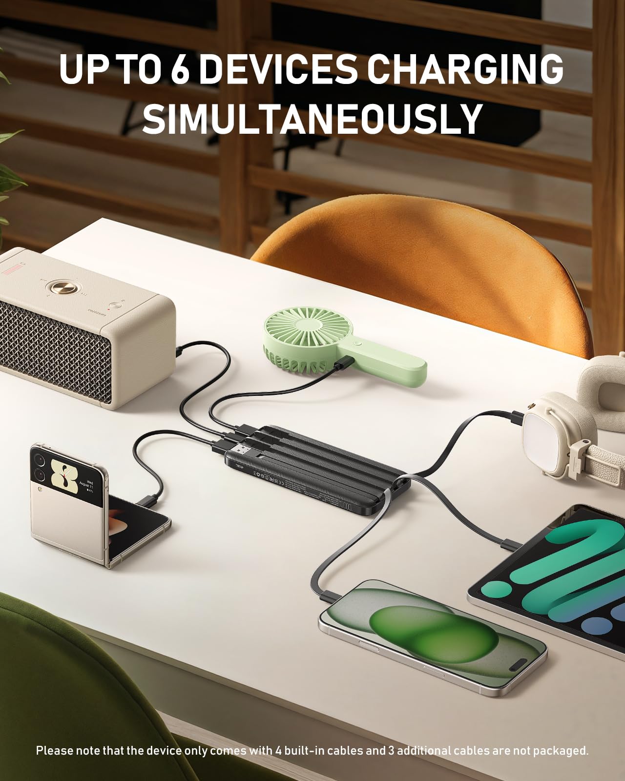 Charmast Portable Charger,10000mAh Power Bank with Built in 4 Cables,6 Outputs 3 Inputs Travel Essential USB C Battery Pack compatible with iPhone iPad Phones