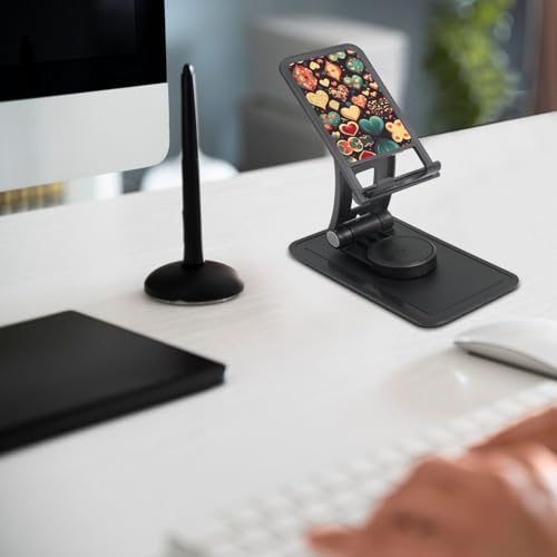 Heart Crush Flower Cell Phone Stand 360° Adjustable Foldable Desktop Phone Holder Cradle Compatible with Most Mobile Phones Black