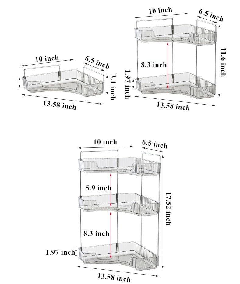 Grey Corner Vanity Organiser - 3 Tier Bathroom Counter Shelf for Makeup, Skincare, Toiletries & More