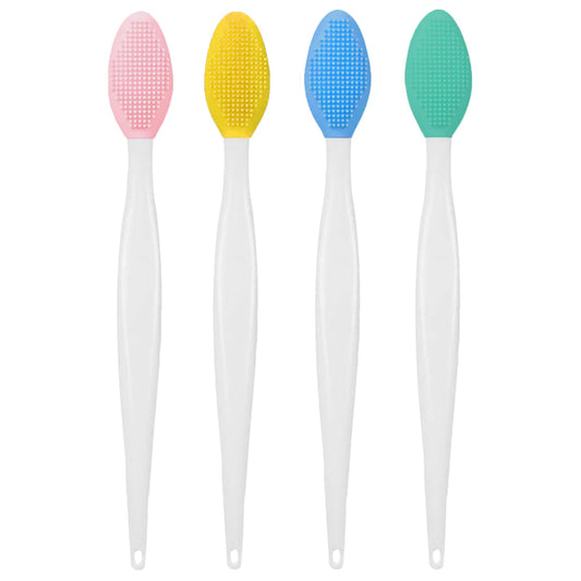 4 Pcs Silicone Lip Scrub Brush,Double-Sided Silicone Exfoliating Cleaner,Nose Blackhead Clean Scrubber Tool Soft Brush Cleaner for Men Women Dark and Chap Lips(4 Colors)