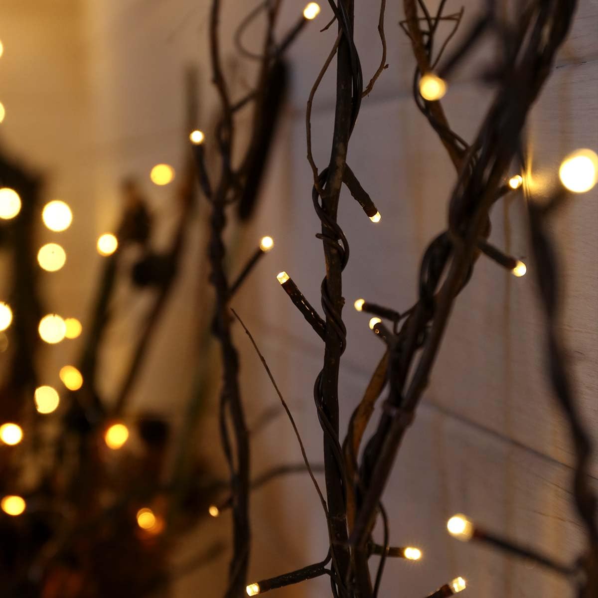 Festive Lights 5 x 87cm Tall Brown Willow Twig Branch Lights – 50 Warm White LEDs – Plug In Mains Powered Indoor Decorative Christmas & Home Accessory – Vase, Table, Bedroom & Living Room Rustic Decor