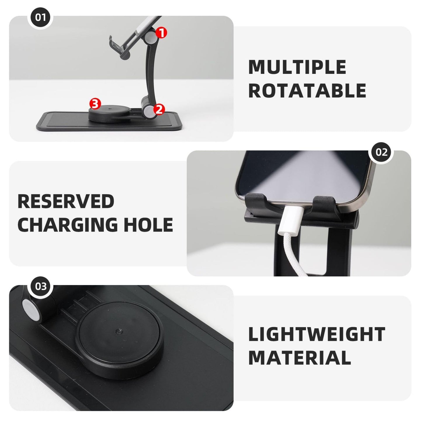 Chocolate Squares Cake Cell Phone Stand 360° Adjustable Foldable Desktop Phone Holder Cradle Compatible with Most Mobile Phones Black