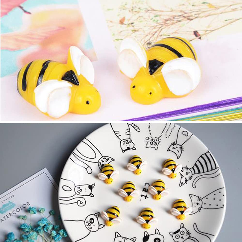 "50 Pcs Tiny Resin Bees Decor Bumblebee Decorations Bumble Bee Shaped Craft Embellishment for Embellish Card Making Decoration Yellow "