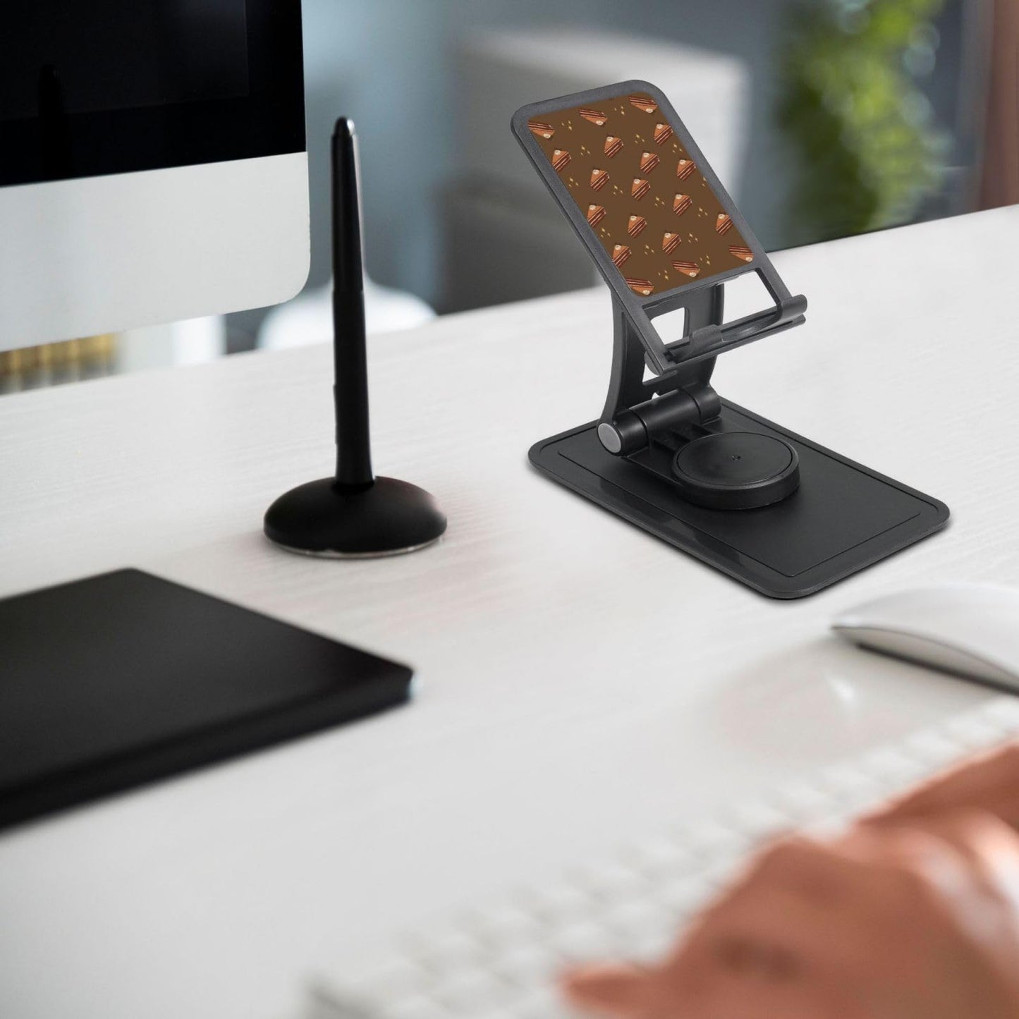 Chocolate Squares Cake Cell Phone Stand 360° Adjustable Foldable Desktop Phone Holder Cradle Compatible with Most Mobile Phones Black