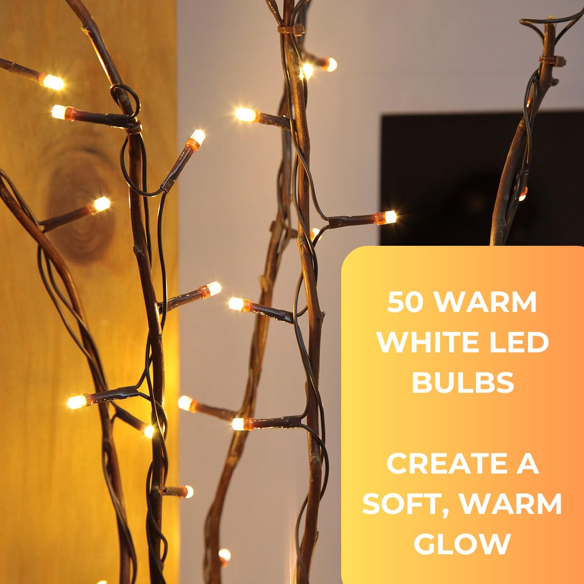 Festive Lights 5 x 87cm Tall Brown Willow Twig Branch Lights – 50 Warm White LEDs – Plug In Mains Powered Indoor Decorative Christmas & Home Accessory – Vase, Table, Bedroom & Living Room Rustic Decor