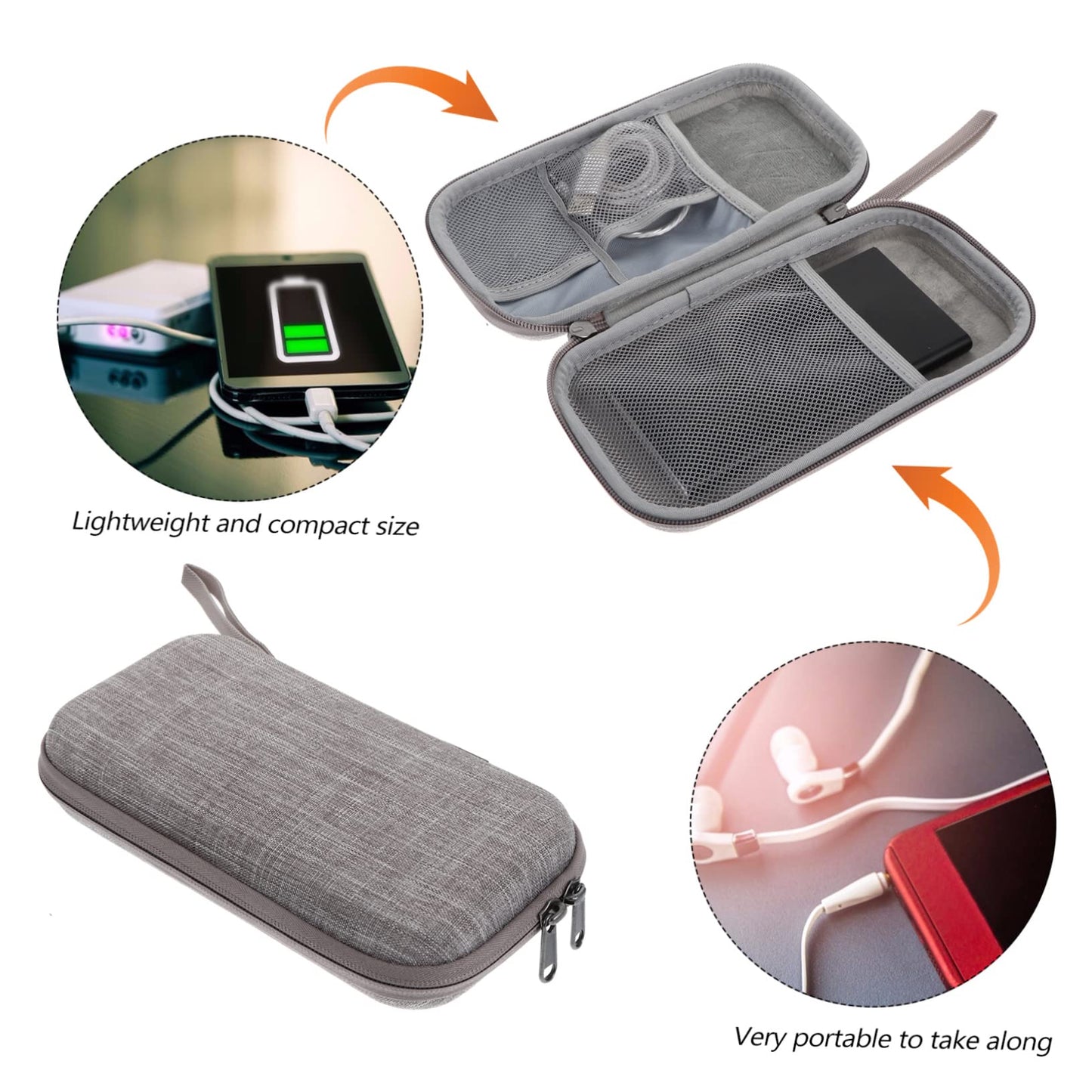 jojofuny Power Bank Bag Holder and Travel Electronic Organizer for Digital Products, Shockproof Eva Storage Pouch for Phone Accessories and Data Cables, Portable Grey Charging Case for Travel