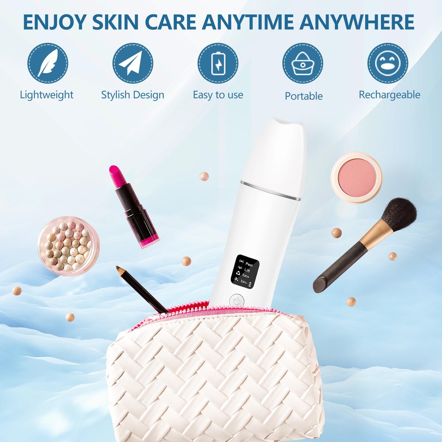 ACWOO Skin Scrubber, Ultrasonic Skin Spatula Blackhead Remover with 4 Modes, USB Rechargeable Facial Pore Cleaner Comedones Extractor Wrinkle Remover, Skin Care Tools for Facial Deep Cleansing