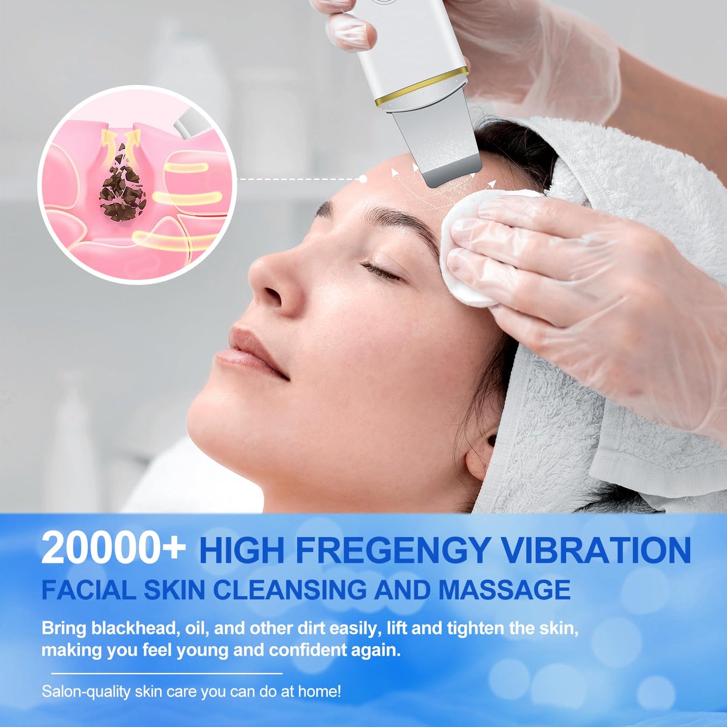 ACWOO Skin Scrubber, Ultrasonic Skin Spatula Blackhead Remover Pore Cleaner with 4 Modes, USB Rechargeabl Comedones Extractor, Skin Care Tools for Facial Deep Cleansing - 2 Silicone Covers Included