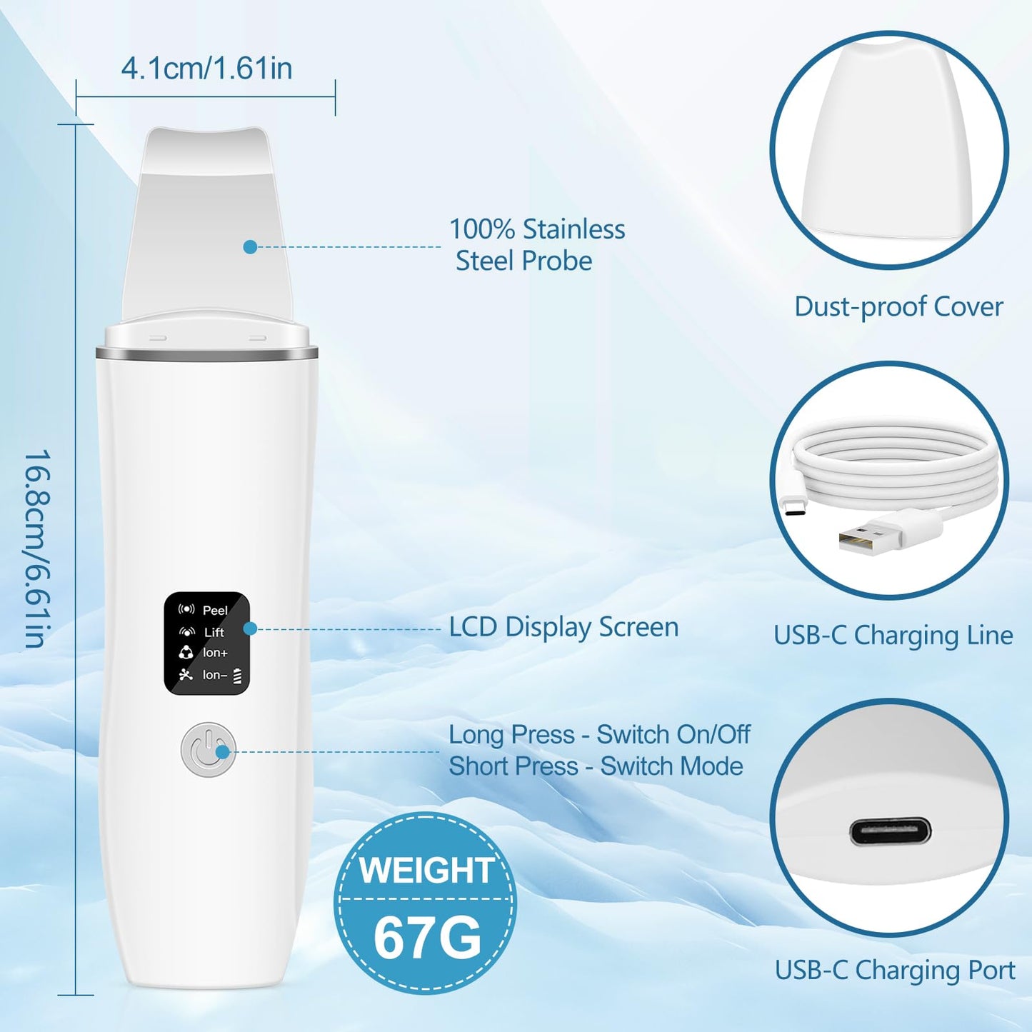 ACWOO Skin Scrubber, Ultrasonic Skin Spatula Blackhead Remover with 4 Modes, USB Rechargeable Facial Pore Cleaner Comedones Extractor Wrinkle Remover, Skin Care Tools for Facial Deep Cleansing