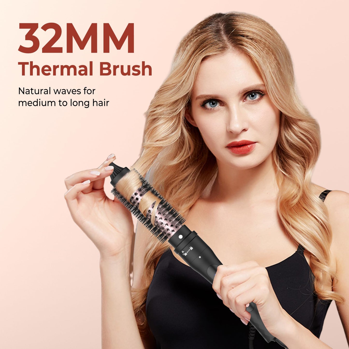 4 in 1 Thermal Brush Curling Iron Set, 25mm & 32mm Curling Wand Set and 32mm & 38mm Thermal Brush Hair Tool, 14 Temp Heating Setting Thermal Round Brush, Interchangeable Hair Curler 110-240V