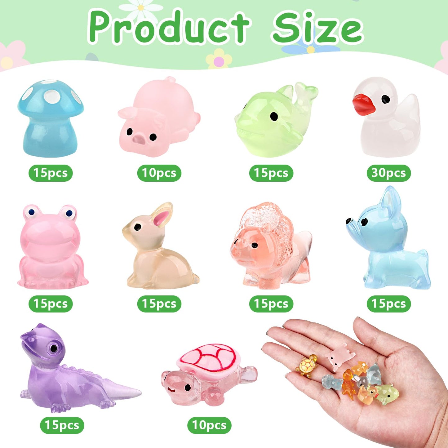150 Pcs Mini Resin Animals Luminous Mini Animals Luminous Mini Resin Animals Glow in The Dark Figurines Mini Ducks Frogs Rabbits Turtle Lizard Tiny Toy Animal for Landscape Garden Dollhouse Decoration