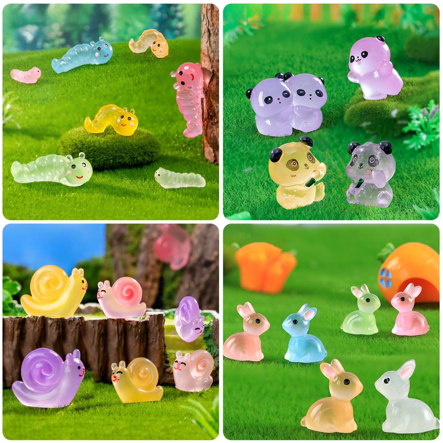 136PCS Mini Luminous Resin Animals, Cute Tiny Small Resin Animals Little Plastic Animal Figurines Small Ducks Bulk Glow in the Dark for Fairy Garden Dollhouse Plant Decorations