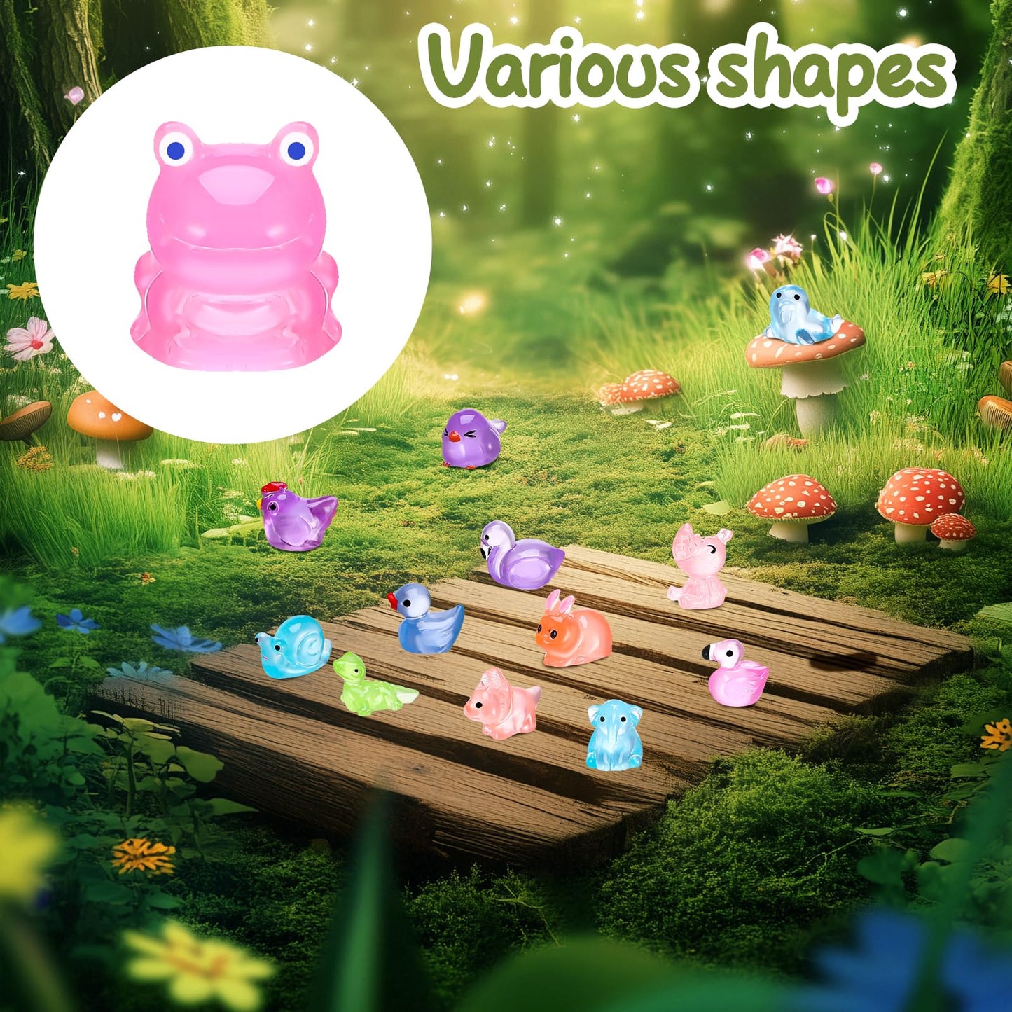 55PCS Mini Resin Animals, 55 Styles Glow in The Dark Mini Animals Luminous Resin Animal Tiny Small Animal Miniature Figures for Garden Dollhouse Decor