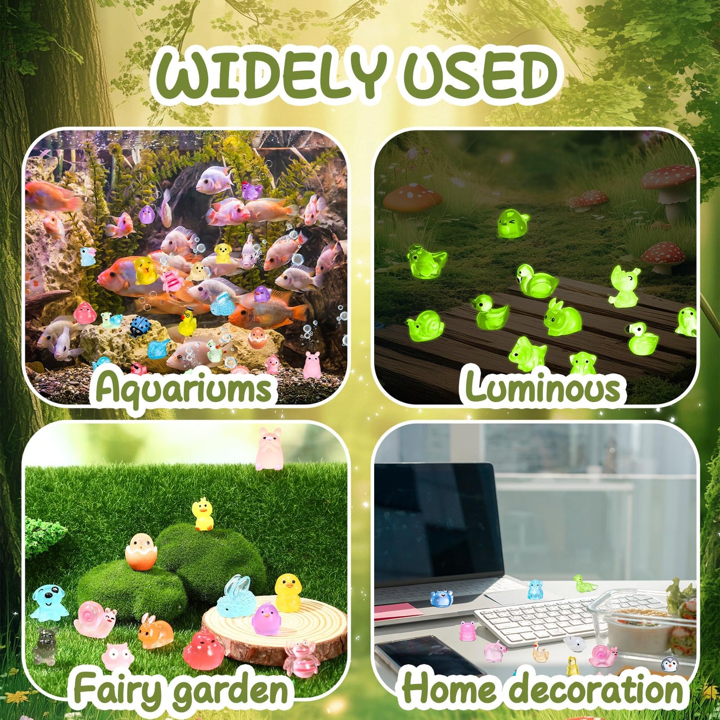 55PCS Mini Resin Animals, 55 Styles Glow in The Dark Mini Animals Luminous Resin Animal Tiny Small Animal Miniature Figures for Garden Dollhouse Decor
